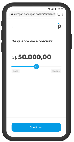 Exibe exemplo de slider de R$ 0,00 a 50.000,00 para selecionar o valor de quanto você precisa